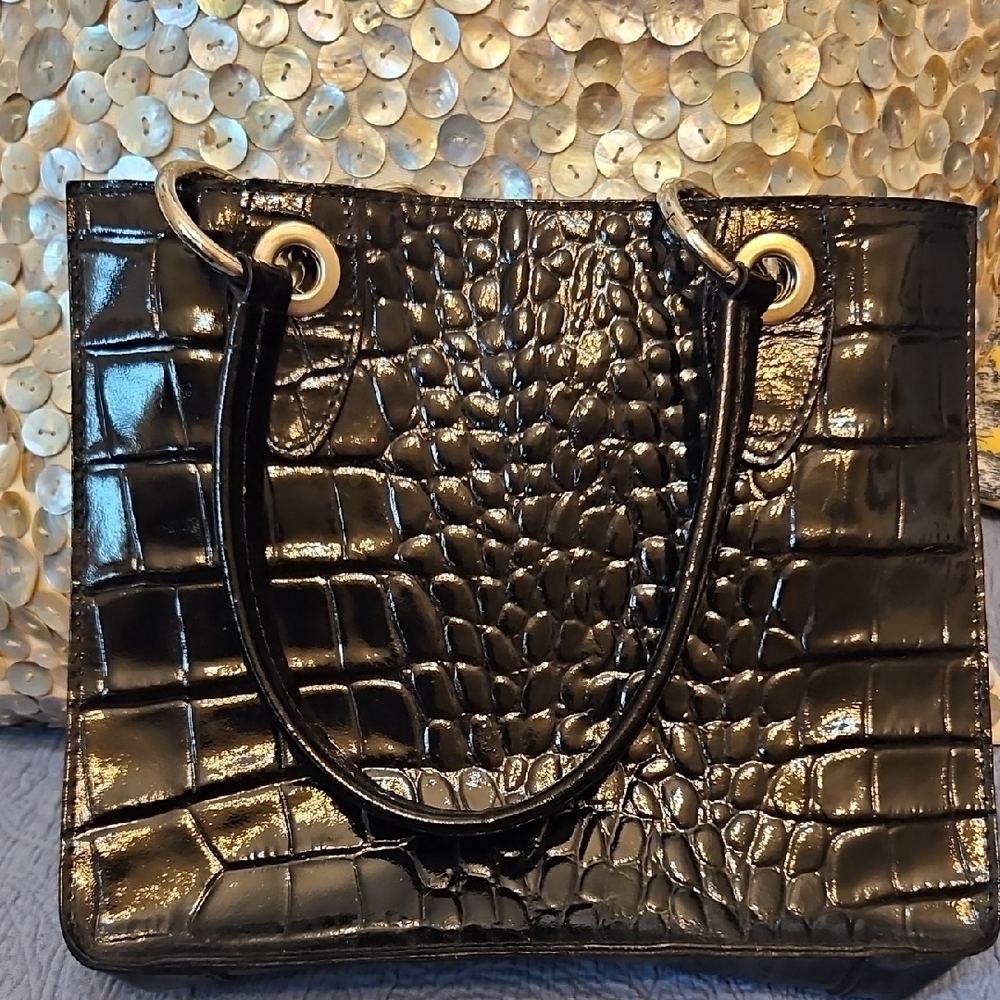 MELE Chic Black Crocodile-Embossed HANDBAG EXQUISITE